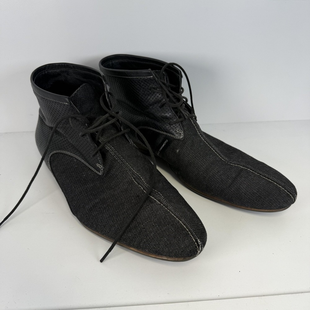 Adidas x Y-3 Yohji Yamamoto Boots Mens 10.5 Black Leather Denim Chukka Lace Up